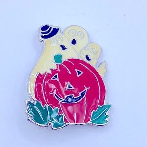 Enamel Jack-O-Latern Ghost Brooch